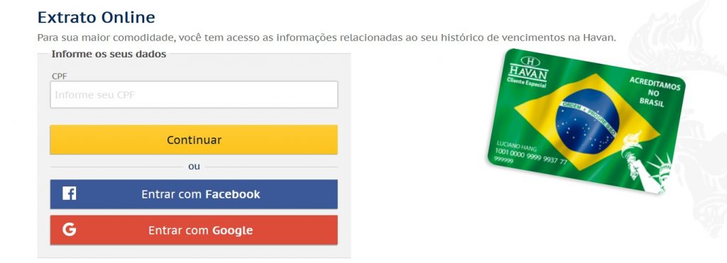 Segunda via da fatura cartão de crédito Havan
